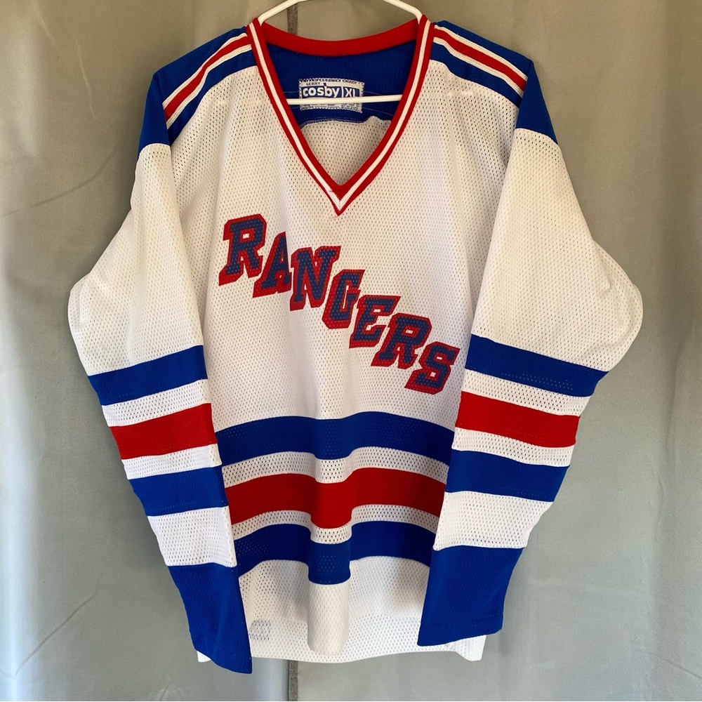 Vintage 80s Gerry Cosby NHL New York Rangers White Mesh Hockey Jersey